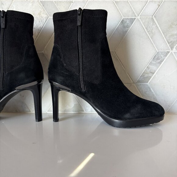 Donald Pilner Size 7.5M Black Suede Oval Heel Platform Ankle Boot Italia Bootie - Picture 4 of 11